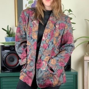 Dark Floral One-Button Blazer